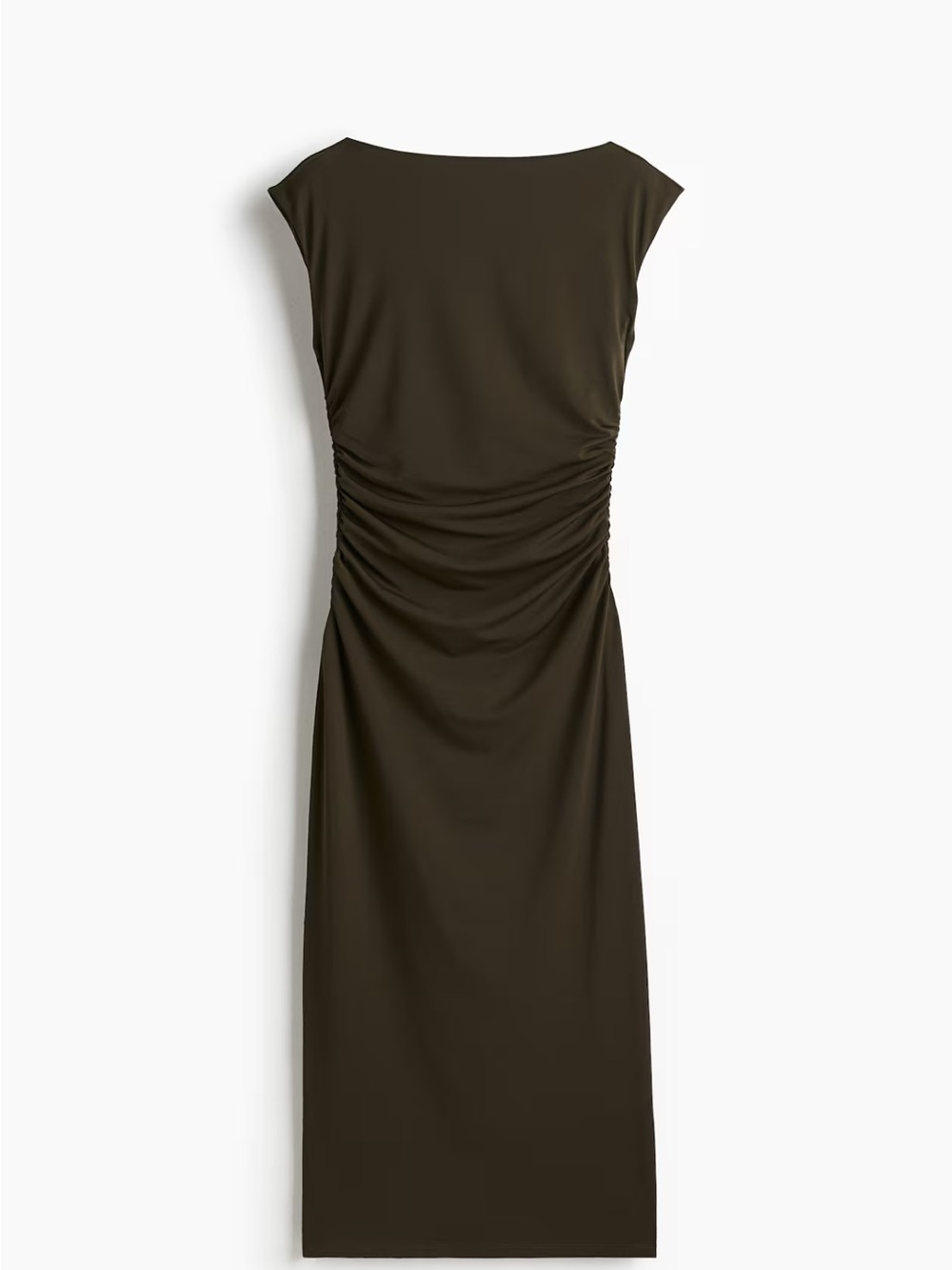 Ruched Side Midi Dress in Dark Olive